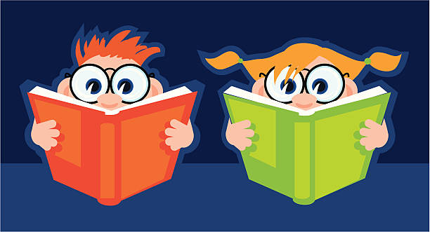 изящные изысканные дети с большим книги - advice reading student glasses stock illustrations