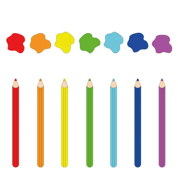 Vector illustration of Colored pencils of the colors of the rainbow with spots indicating color.