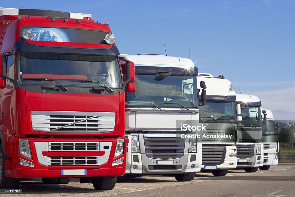 autotrucks Delivery Vehicles in the parking lot Cargo Container Stock Photo