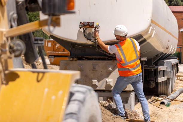 istock Construction worker controls the pressure in the tank 1591930702
