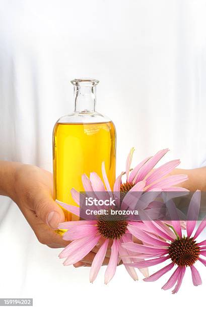 Foto de Mãos Da Jovem Mulher Segurando Óleo Essencial E Coneflowers Frescos e mais fotos de stock de Aromaterapia