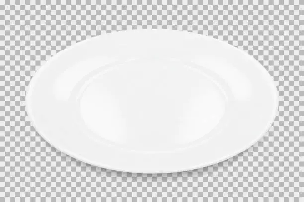 Vector illustration of White round empty plate side view with transparent shadow