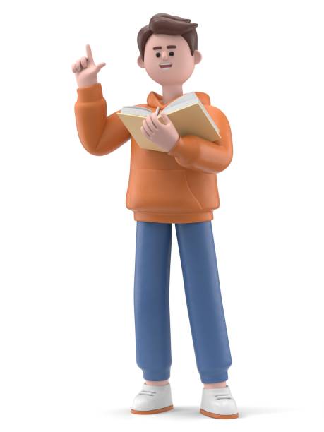istock 3D illustration of smiling Asian man Qadir with reading a book.3D rendering on white background. 1592032633
