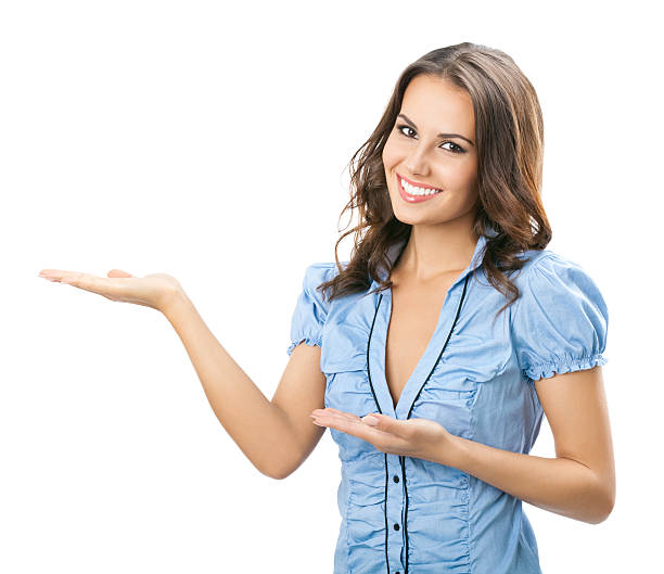 istock Beautiful young woman showing blank signboard 159203610