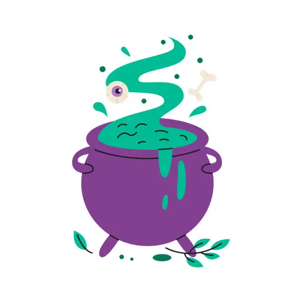 Vector illustration of Halloween witches violet cauldron
