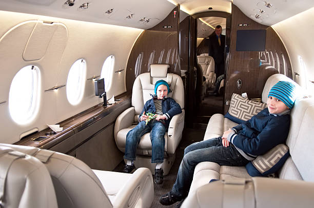 Family traveling on a private jet