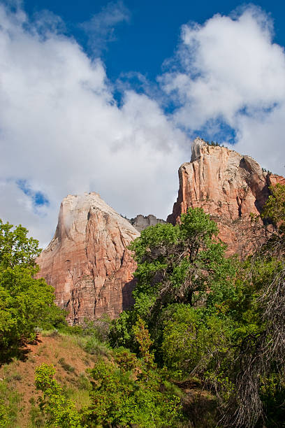 Court of the Patriarchs The Court of the Patriarchs is a series of sandstone rock formations in Zion National Park. They are named for biblical figures Abraham, Isaac and Jacob. Zion National Park is near Springdale, Utah, USA. jeff goulden zion national park stock pictures, royalty-free photos & images