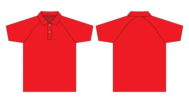 Vector illustration of Blank Red Raglan Short Sleeve Polo Shirt Template On White Background