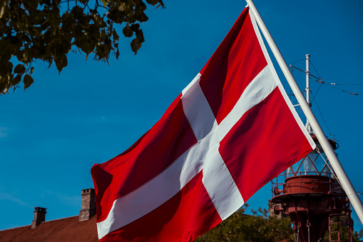 Danish flag waving on wind