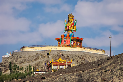 33 metre statue of Maitreya Buddha near Diskit monastery facing down the Shyok River towards the Nubra Valley