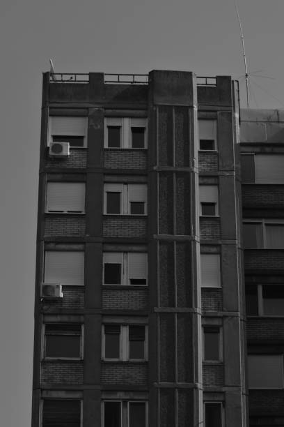 istock Brutalist styled residential buildings in Black and White 1592114593