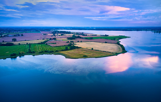 Aerial view of landscape on Funen. \