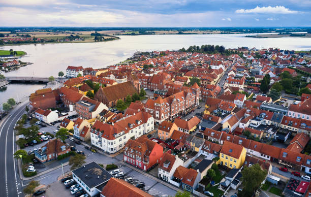 Small old town with harbor near inlet