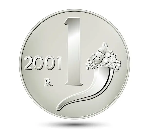 Vector illustration of One Italian lira isolated on white background. Vector illustration.