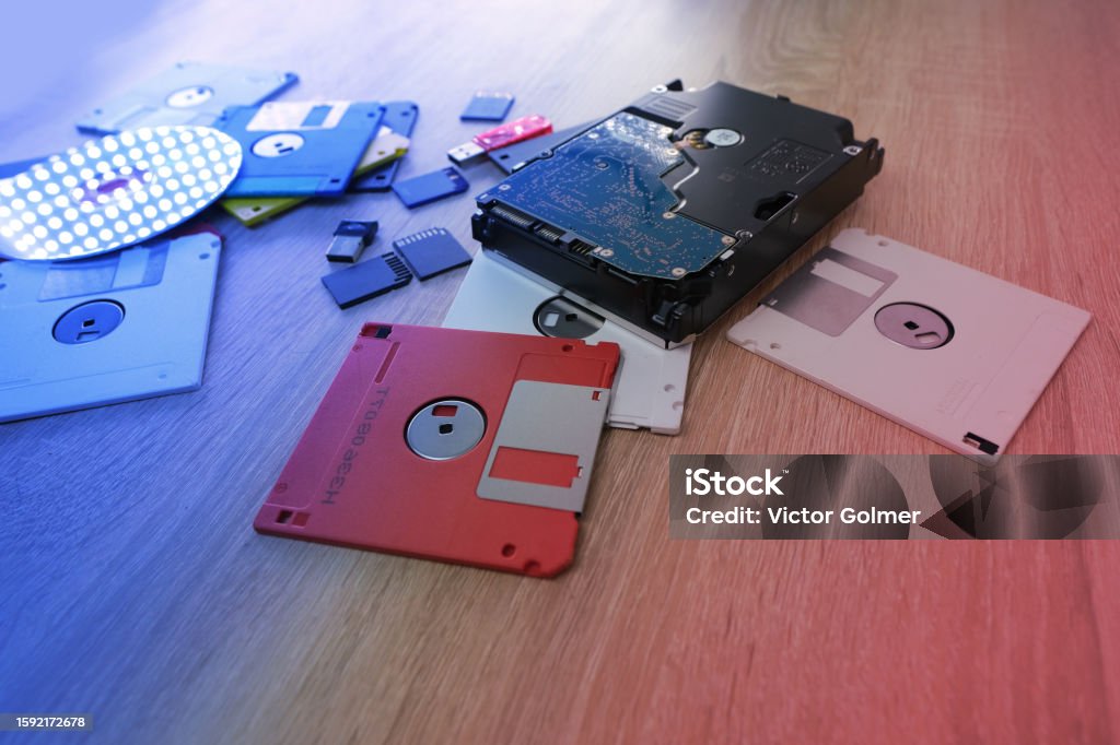 Retro Computer Disc Vintage Retro Electronic Data Storage Devices From 80s 90s Cd Disk ...