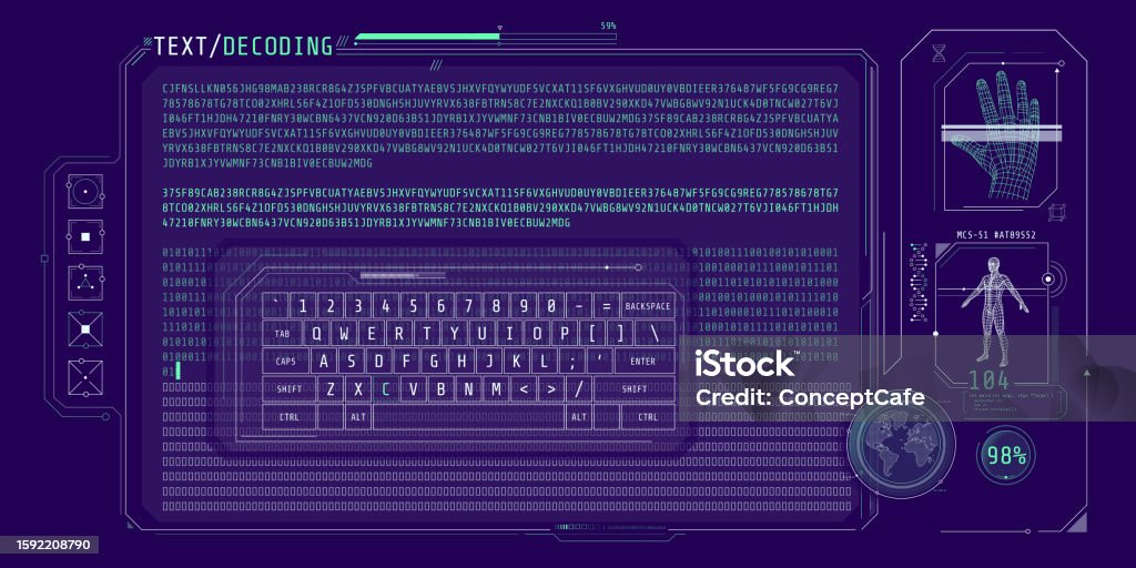 Data Entry And Text Decoding On Futuristic Interface Screen Stock ...