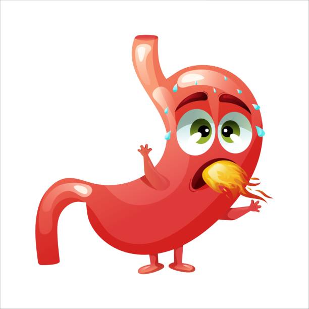 istock Cartoon stomach character. Concept sick internal human organ, heartburn. Vector illustration 1592208796