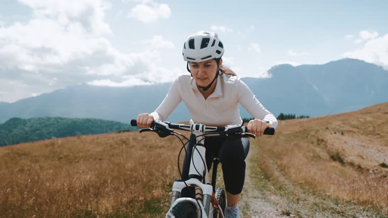 She is focusing on every pedal stroke.