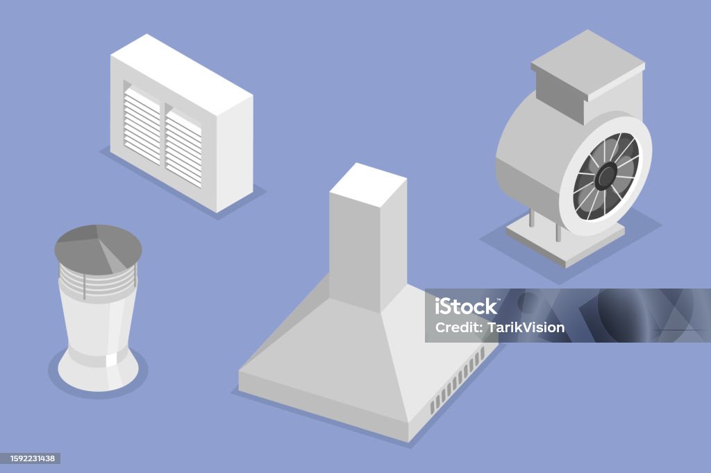 Vector Inline Duct 3d Isometric Flat Vector Set Of Air Duct System Items Stock ...