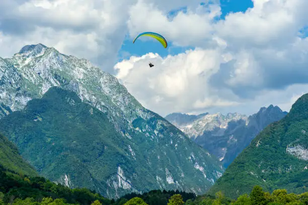 Photo of para gliding sky diving adventure in Bovec Slovenia between the mountains