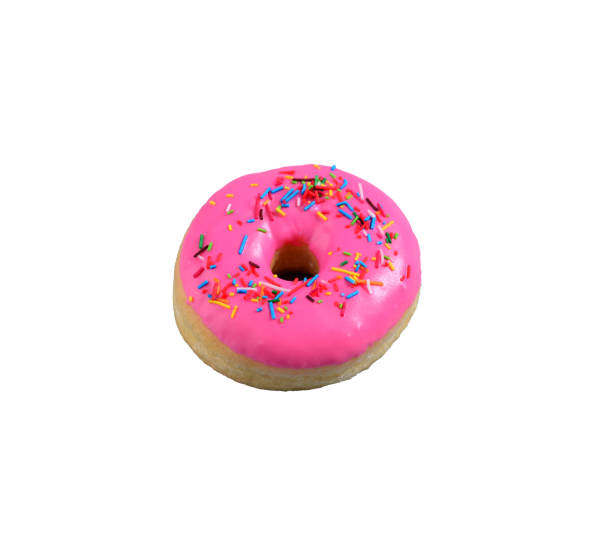 istock Sweet donut with pink glaze isolated on white 1592260615