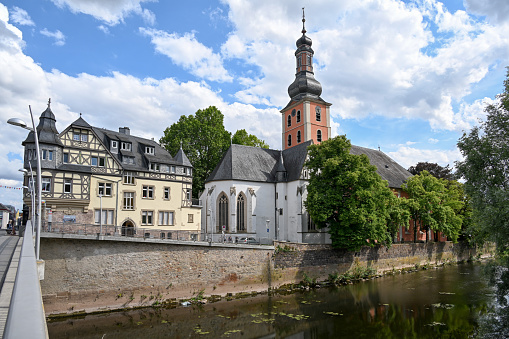 Bad Kreuznach, Germany, July 20, 2023 - St. Paul's church on the Nahe river bank in Bad Kreuznach, Rhineland-Palatinate.