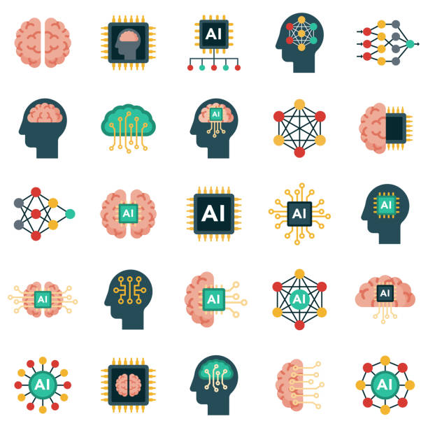 Artificial Intelligence AI Icon Set - ilustração de arte vetorial