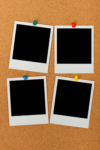 Blank photo frames Cork bulletin board with blank instant print pictures bulletin board photos stock pictures, royalty-free photos & images
