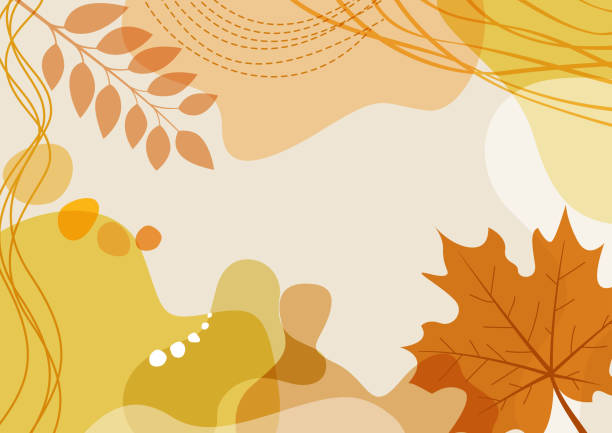 Abstract simply background with natural line arts - autumn theme - Abstract simply autumn background figures and leaves with natural line arts. Organic shape. Design background for social media post, cover, print and wallpaper autumn stock illustrations