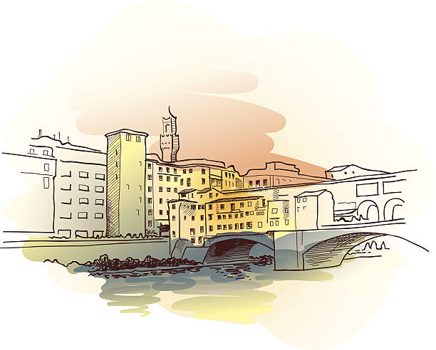illustrazioni stock, clip art, cartoni animati e icone di tendenza di ponte vecchio acquerello - fiorentina