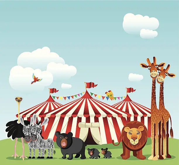 Vector illustration of Circus and Animals