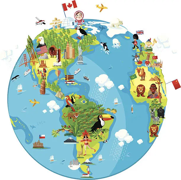 Vector illustration of Cartoon map of World (America)