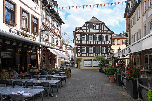 Rouen, France - August 27, 2014: Empty restaurants in the old town.