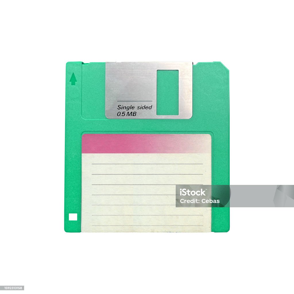 Old retro floppy disk isolated on white background Old retro floppy disk isolated on white background, front view closeup cut out Floppy Disk Stock Photo