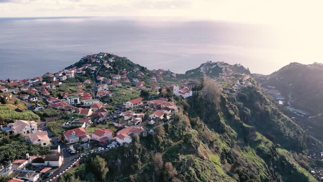 Drone view of tropical picturesque green mountain valley in Madeira