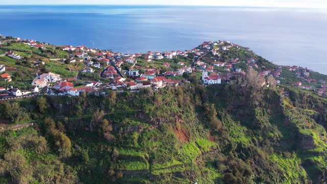 Drone view of tropical picturesque green mountain valley in Madeira