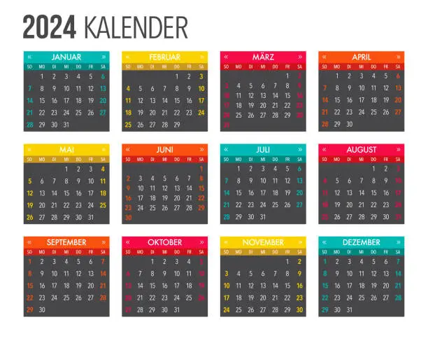 Vector illustration of 2024 German Calendar Template