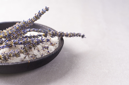 Lavender Salt for cooking. Lavander salt with dried lavender flowers. Lavender spa set