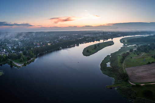 River Lielupe at sunrise near Sloka, Latvia