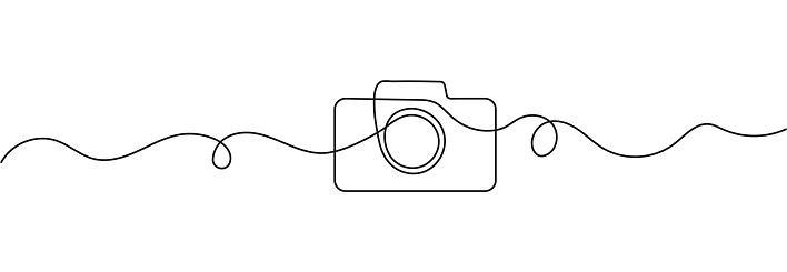 Camera icon in continuous line style. Line art of photo camera icon. Photo line vector icon minimalistic flat design