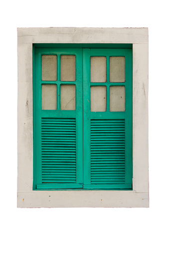 Retro window of an old architecture house. Isolated on white background. brazilian architecture