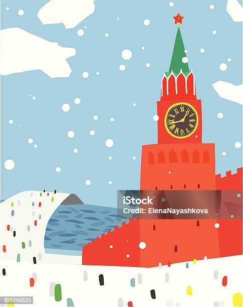 Winter Scene At Moscow Kremlin Stock Illustration - Download Image Now - Blue, Brick, Bridge - Built Structure