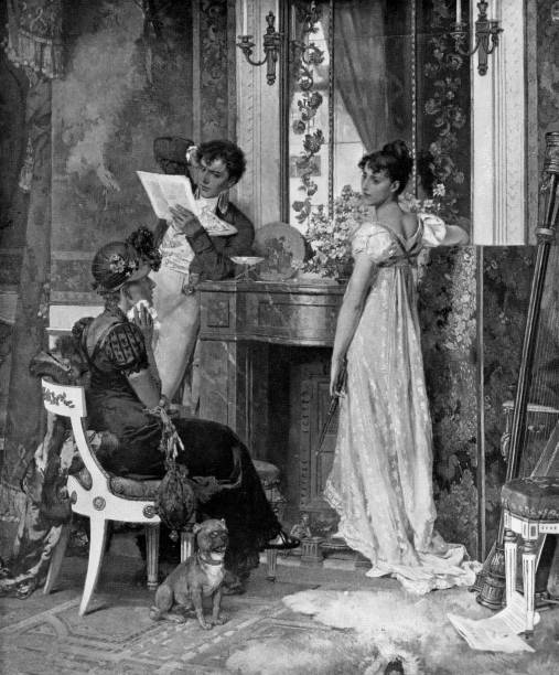 der unwillkommene besucher/ein brief von bedeutung, gemälde von carl heinrich hoff d. ä. - 19. jahrhundert - men romance high society upper class stock-grafiken, -clipart, -cartoons und -symbole