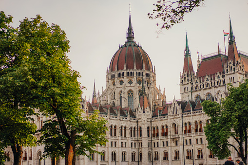 Outside view on the Hungarian Parliament from a park