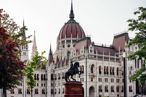 Outside view on the Hungarian Parliament from a park