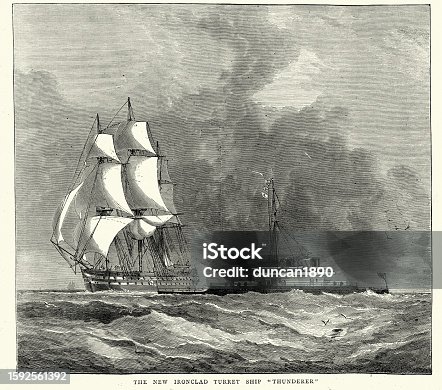 istock British Royal Navy warship, HMS Thunderer (1872) a Devastation-class ironclad turret ship, Military History 1592561392