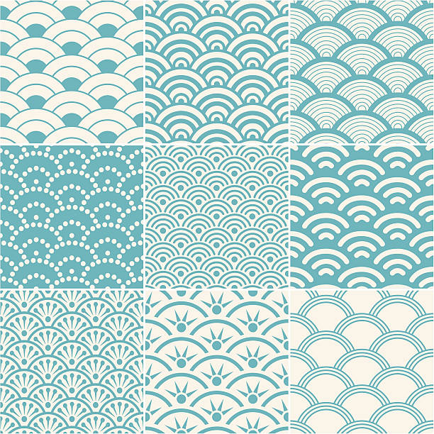 Collection of seamless ocean wave patterns seamless ocean wave pattern seigaiha stock illustrations