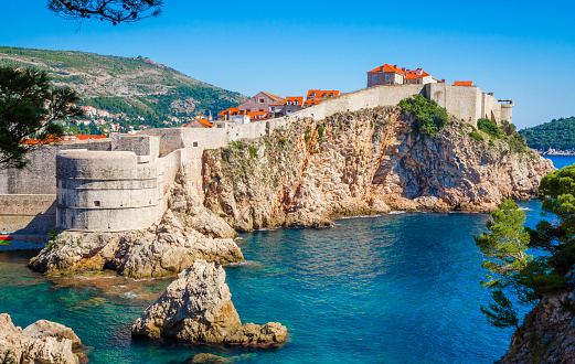 Panoramic view on walls and buildings of famous old city Dubrovnik, Croatia