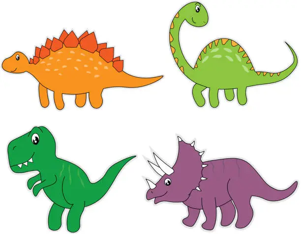 Vector illustration of dinosaur cartoon collection - vector set of different types of dinosaurs.