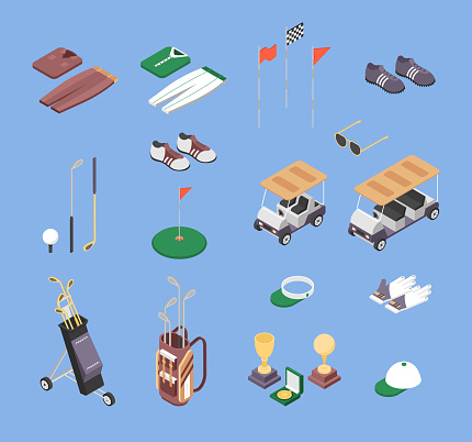 Golf Set. Isometric Vector illustration.